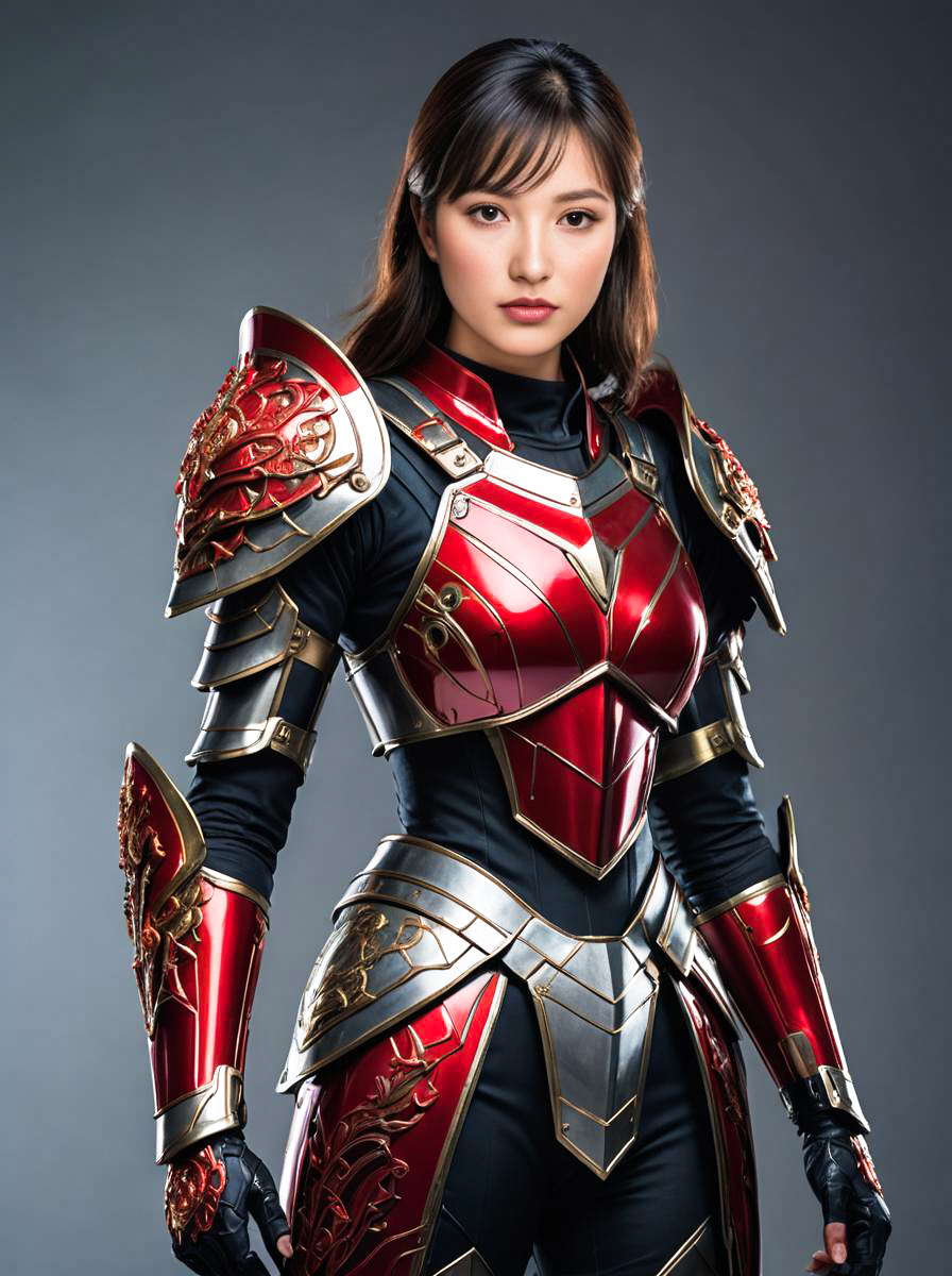 Woman in Hisako Ichiki Costume with Red and Gold Armor