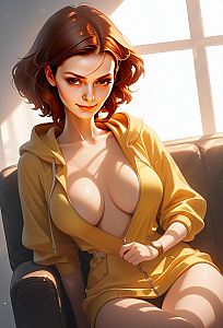 Digital Illustration of Woman in Yellow Hoodie on Couch
