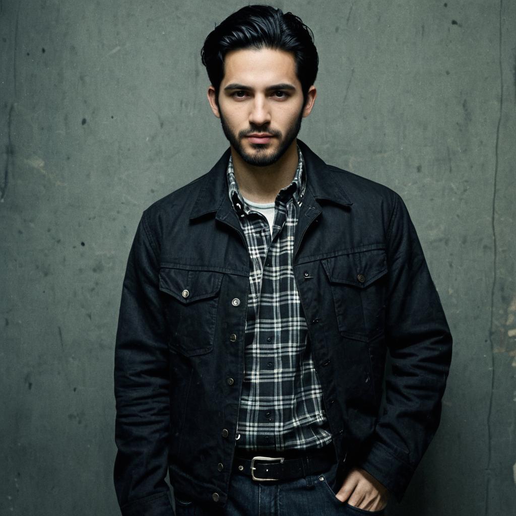 Confident Young Man in Grunge Outfit Against Concrete Wall