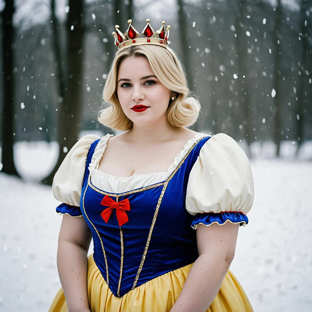 Plus-size woman in fairytale costume in snowy forest Plus-size woman in fairytale costume in snowy forest
