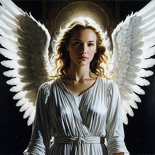 Hyper-Realistic Woman Angel with White Wings and Golden Hair