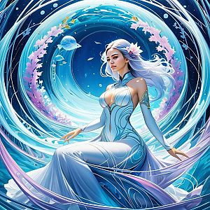 Ethereal Woman with Silver Hair in Underwater Fantasy