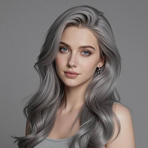 Young Woman with Silver Gray Hair and Blue Eyes Portrait