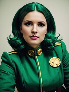Woman in Green Military-Style Uniform with Green Hair