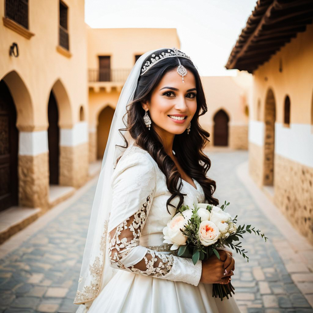 Radiant Bride in Elegant Gown with Roses