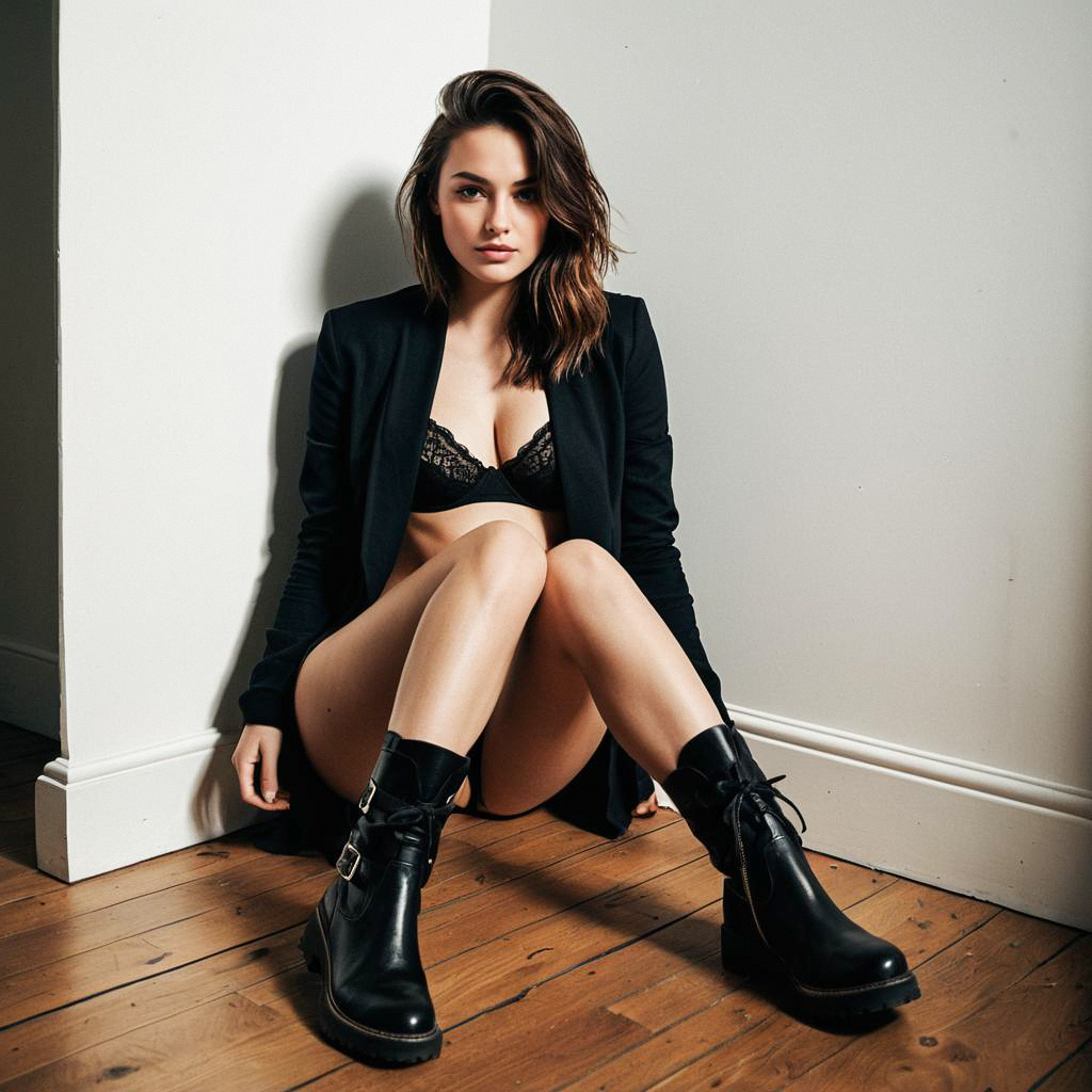 Confident Woman in Black Blazer and Lingerie Confident Woman in Black Blazer and Lingerie