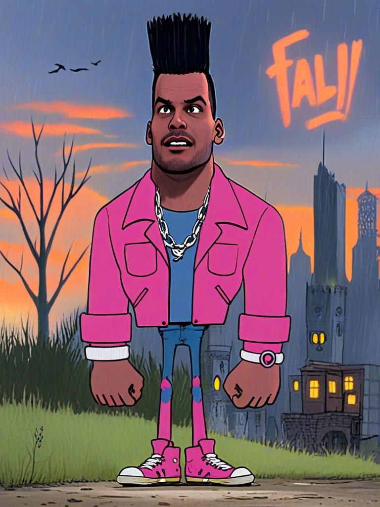 Cartoon Man with Flat-Top Hairstyle in Pink Jacket - Urban Fantasy