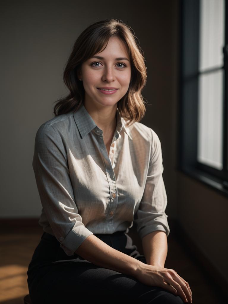 Confident Woman by Window in Soft Light