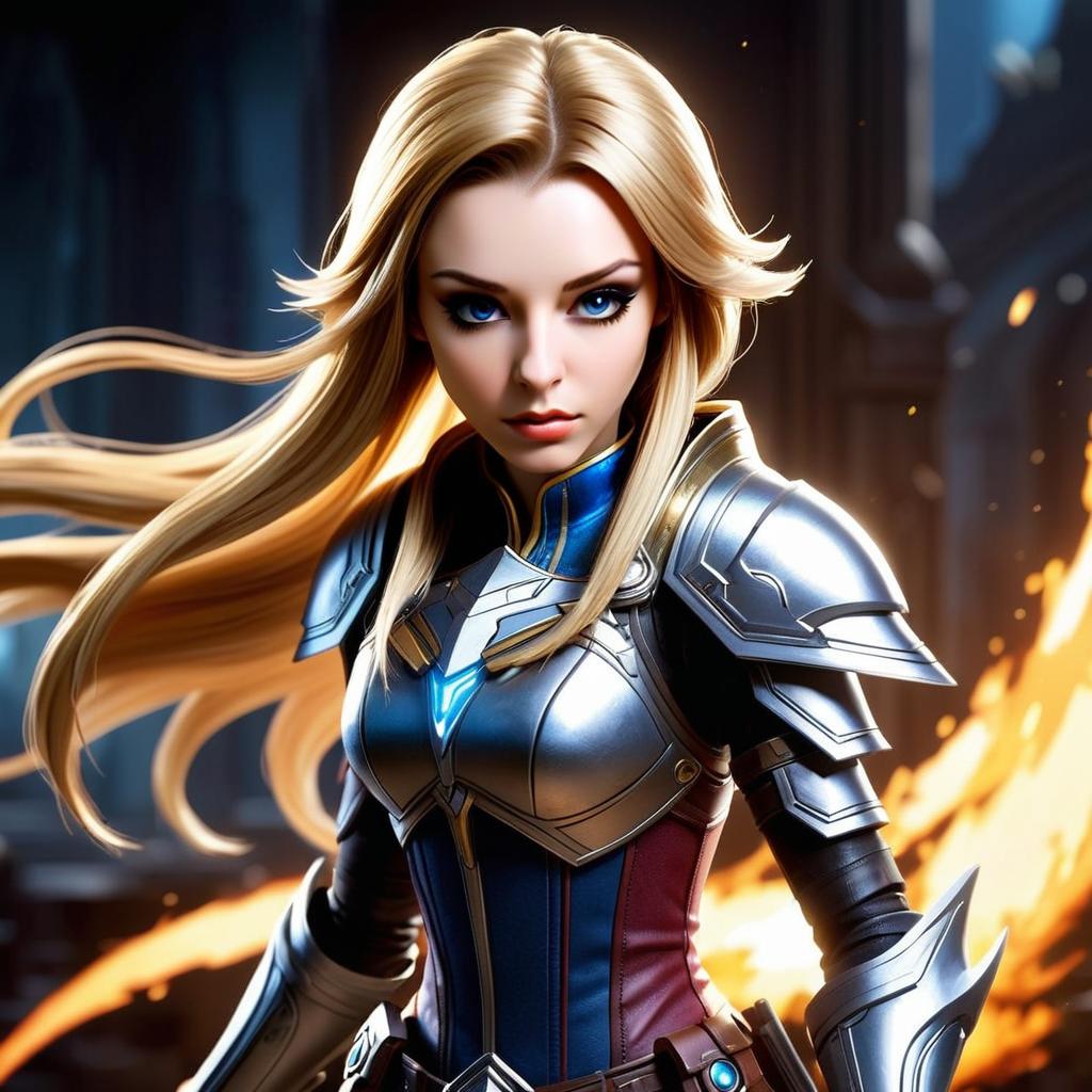 Fierce Female Warrior in Metallic Armor
