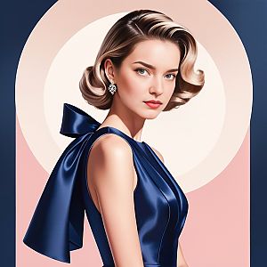 Sophisticated Woman in Navy Satin Dress