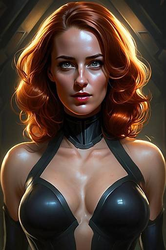 Hyper-Realistic Digital Portrait of Woman with Red Hair in Cyberpunk Leather Outfit