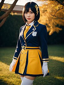 Realistic Naho Takada Cosplay Woman in Yellow and Navy Uniform Costume
