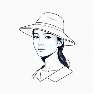 Stylized Woman in Wide-Brimmed Hat - Minimalist Line Art