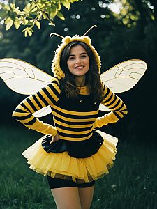 Woman in Whimsical Bee Dance Costume with Cinematic Realism