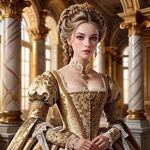 Young Woman in Gold-Embroidered Historical Gown