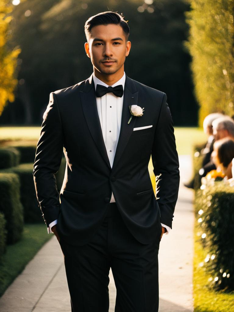 Man in Wedding Tuxedo Candid Portrait at Ceremony
