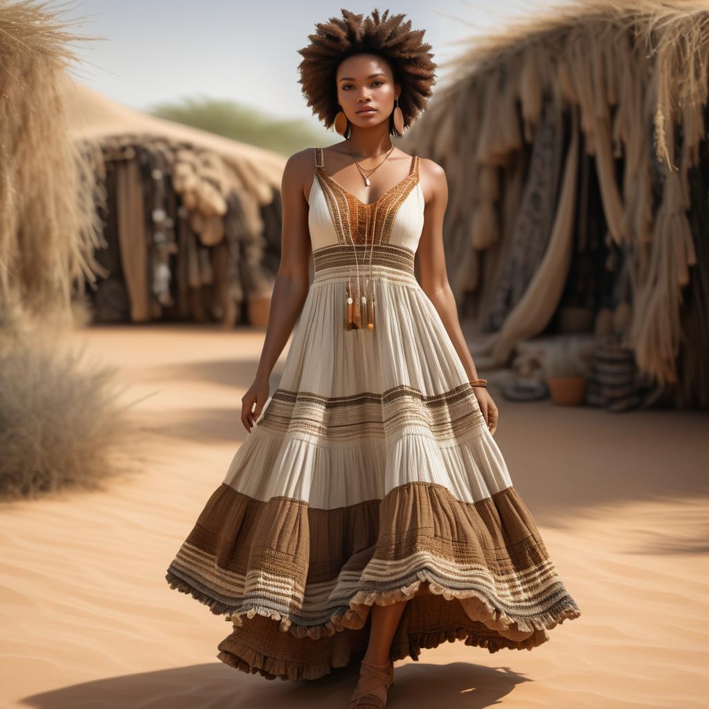 Stunning Woman in Vibrant Dress in Desert