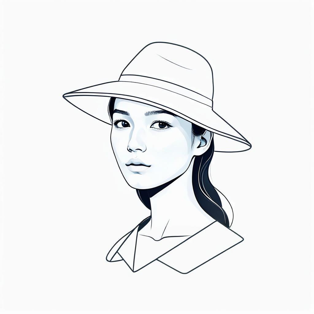 Stylized Woman in Wide-Brimmed Hat - Minimalist Line Art Stylized Woman in Wide-Brimmed Hat - Minimalist Line Art