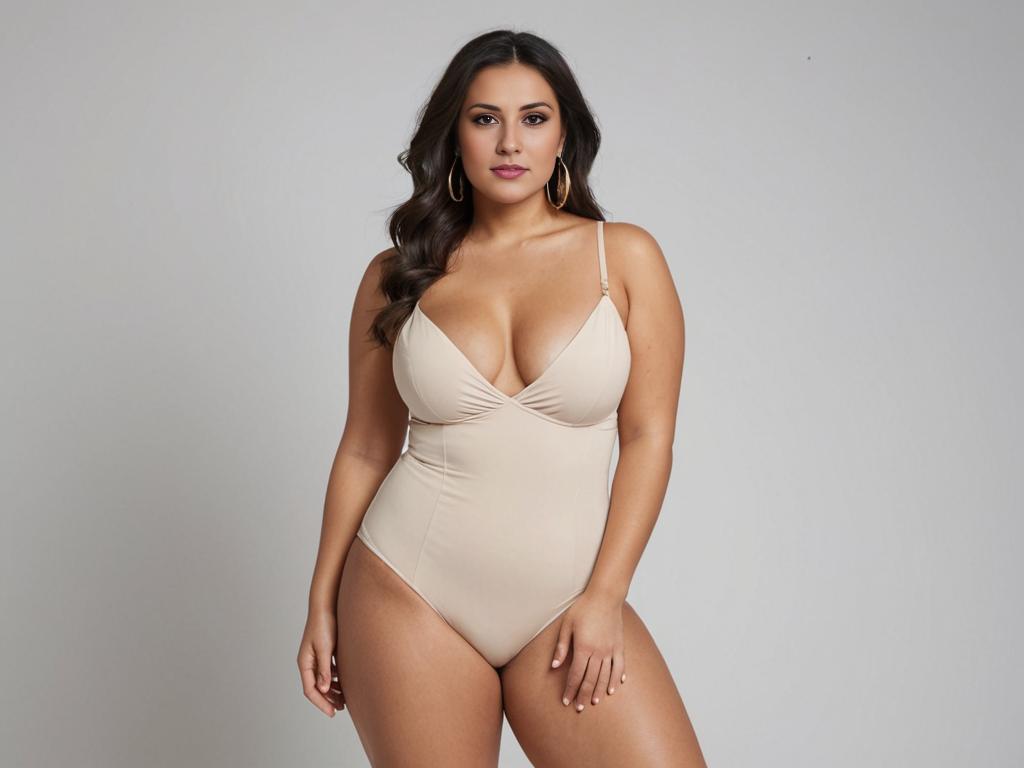 Curvy Woman in Cream Bodysuit - Body Positivity