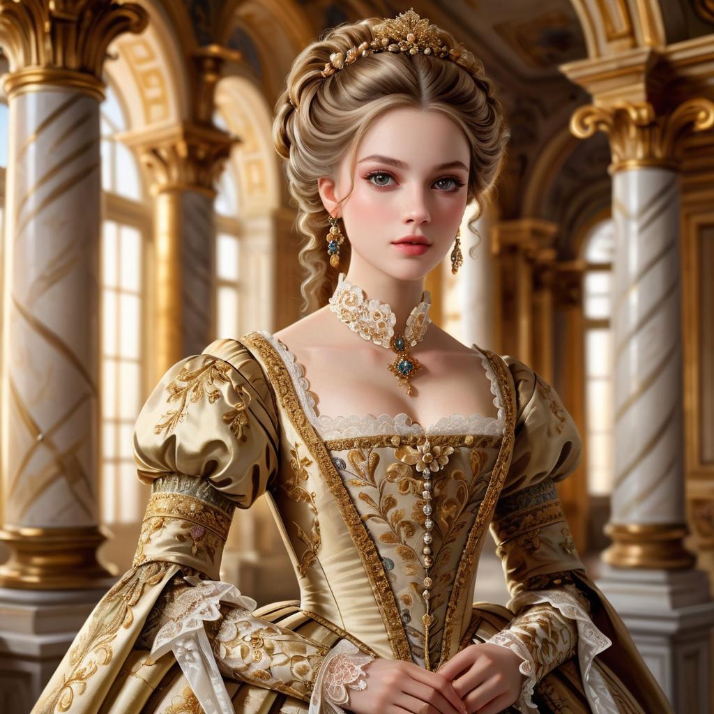Young Woman in Gold-Embroidered Historical Gown
