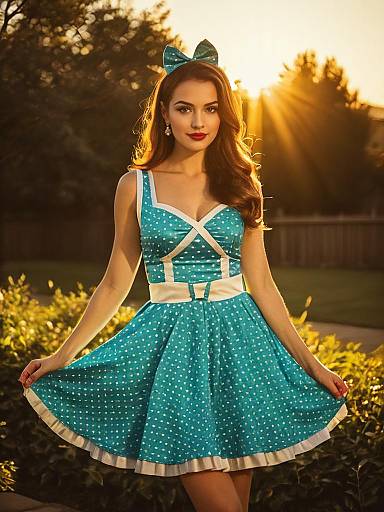 Retro Party Dress Woman Outdoor Portrait Vintage 1950s Style