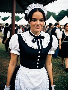 Woman in Django Unchained Maid Costume Candid Cosplay Portrait at Festival