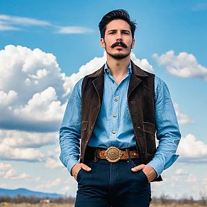Confident man with styled mustache outdoors