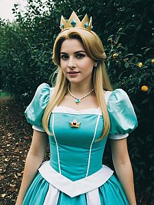 Princess Rosalina Costume - Woman in Detailed Light Blue Dress and Crown