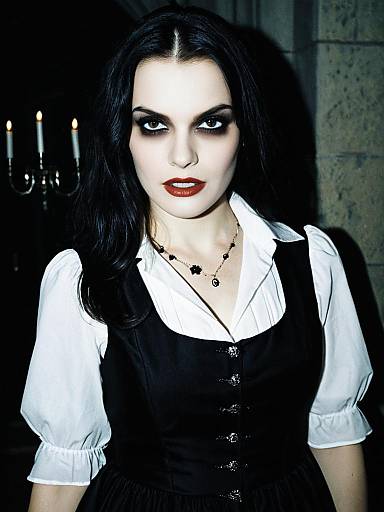Vampire Fancy Dress Woman in Black Dress and White Shirt