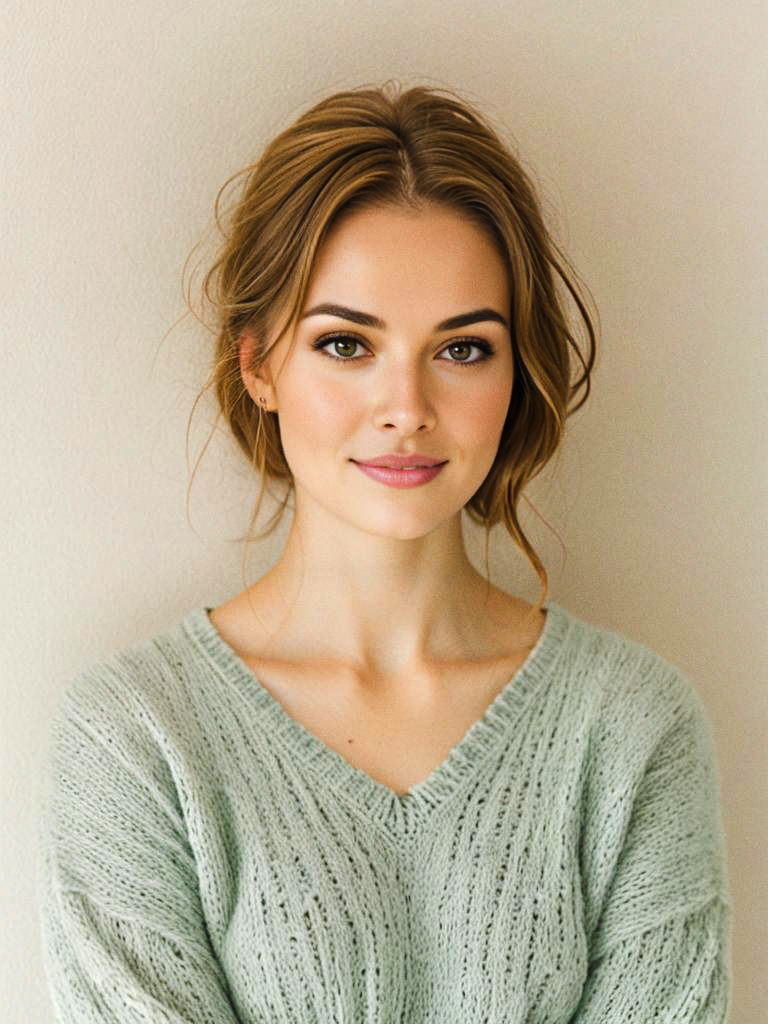 Serene Portrait of a Woman in Mint Green Sweater