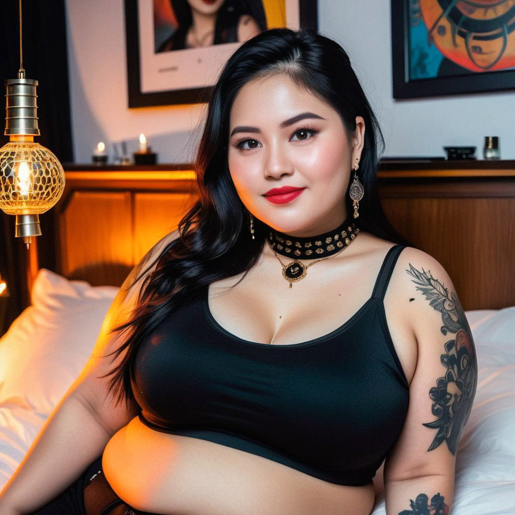Confident Woman in Cozy Bedroom with Tattoos