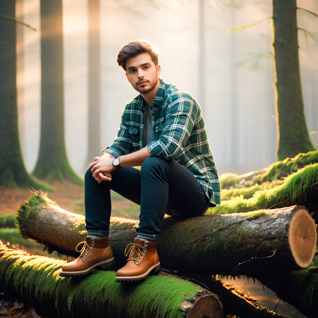 Thoughtful Young Man in Serene Forest