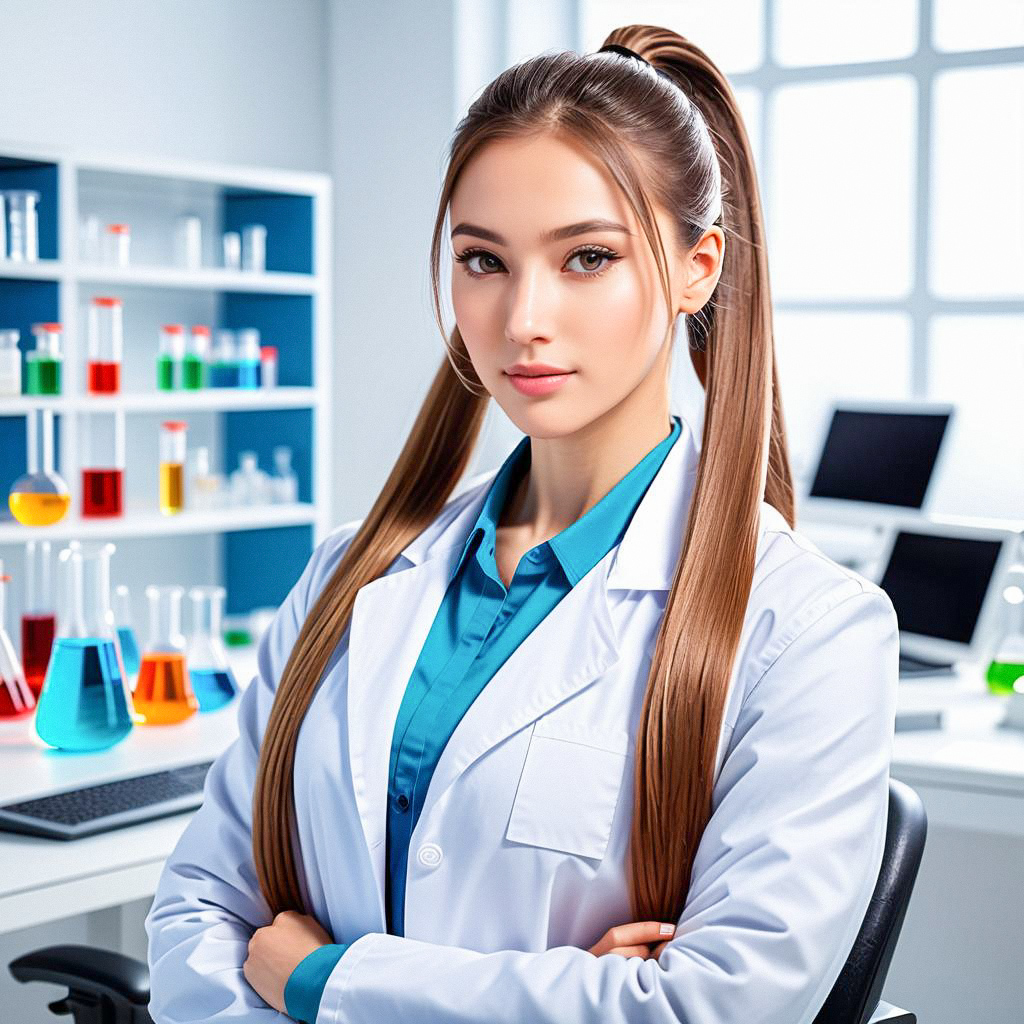 Confident Woman in Lab Coat - Modern Science Fusion