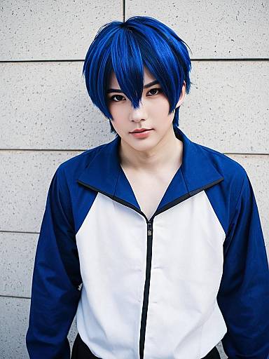 Aoyagi Touya Cosplay Man with Blue Hair in Sporty Jacket