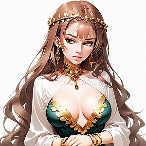 Elegant Fantasy Woman with Brown Hair and Green Eyes