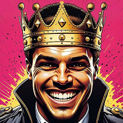 Smiling Man Wearing Golden Crown Digital Illustration