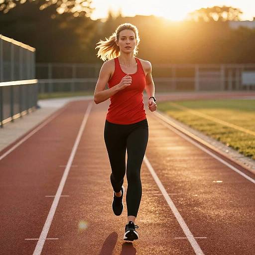 Woman Running on Track at Sunset Fitness Training