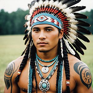 Man in Native American Costume with Headdress