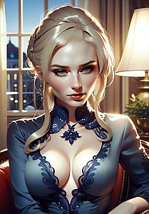 Elegant Blonde Woman in Fantasy-Style Digital Art Portrait
