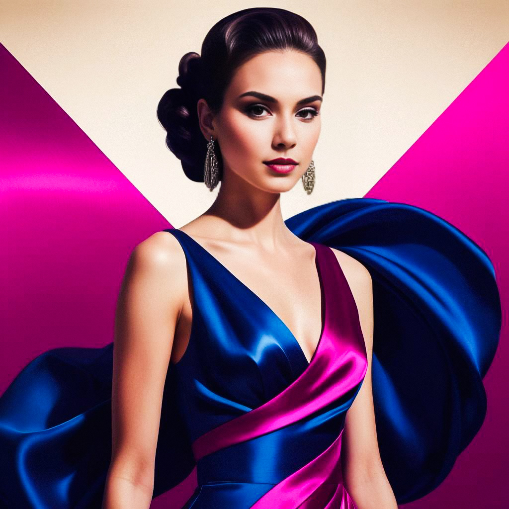 Elegant Woman in Blue and Magenta Evening Gown Elegant Woman in Blue and Magenta Evening Gown