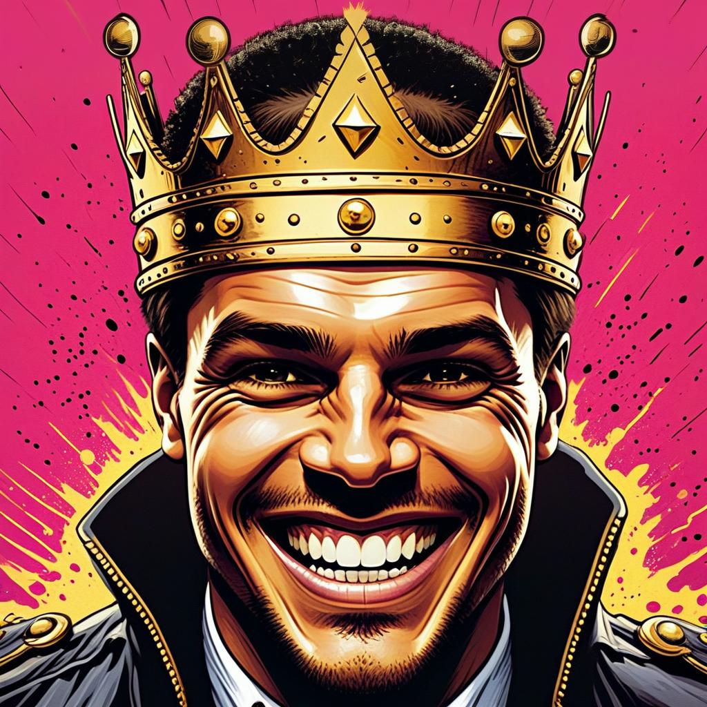 Smiling Man Wearing Golden Crown Digital Illustration