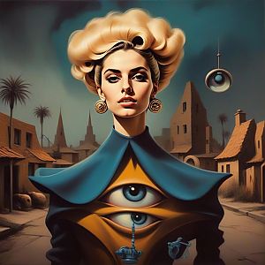 Surrealist Woman in Dreamlike Architecture