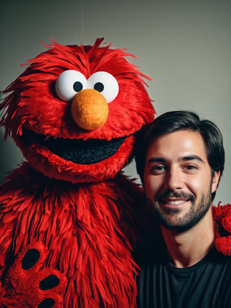 Man Posing with Vibrant Elmo Costume Face Swap Man Posing with Vibrant Elmo Costume Face Swap