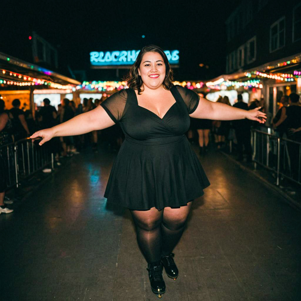 Joyful Woman Dancing in Colorful Lights