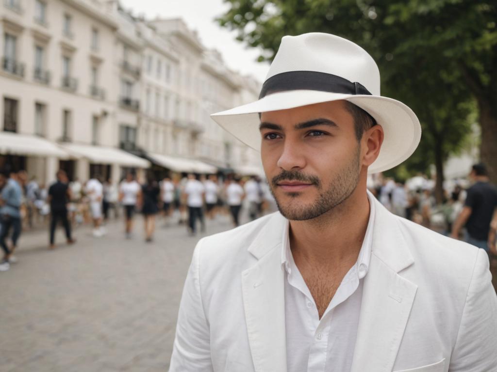 Sophisticated Man in White Outfit with Stylish Hat