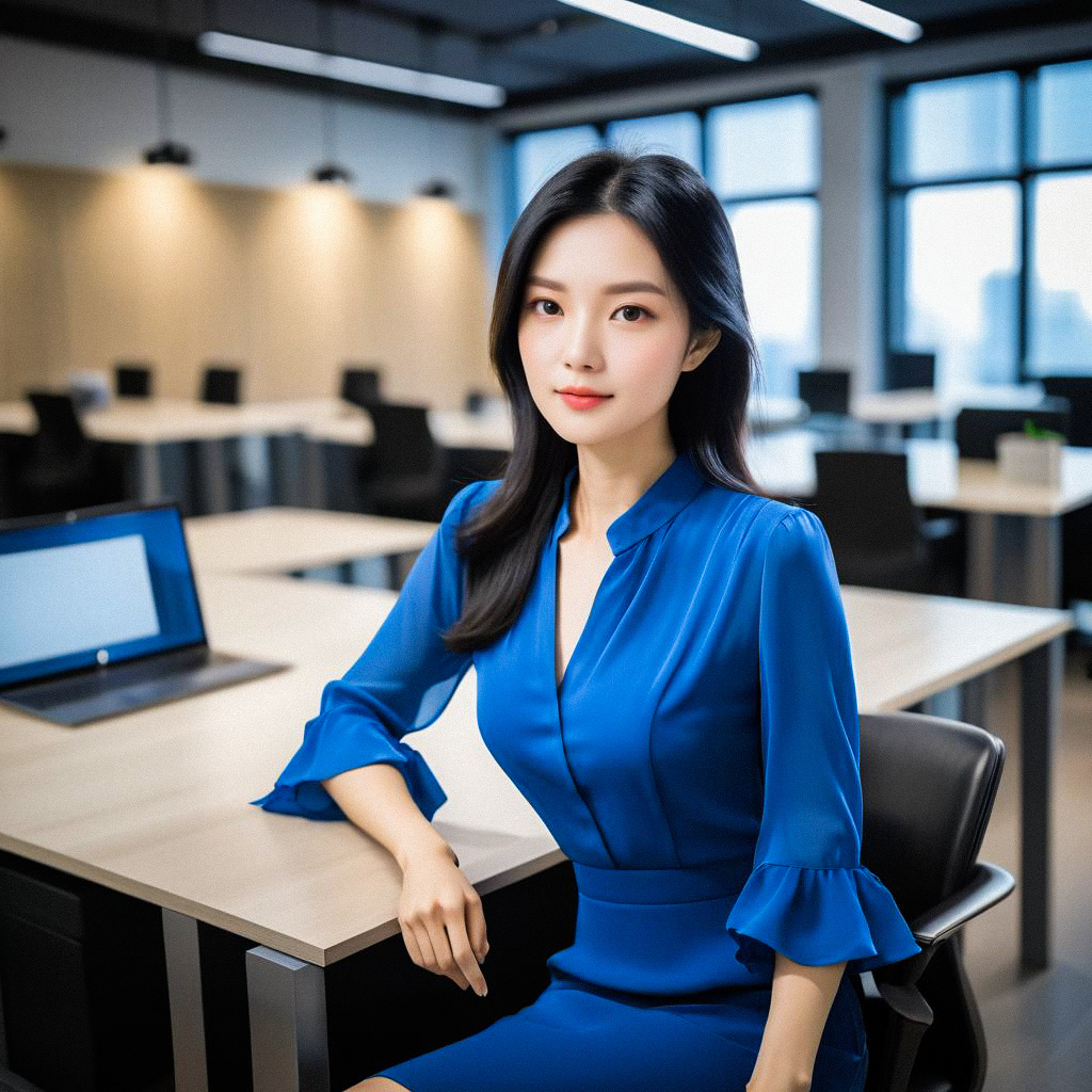 Elegant Woman in Blue Dress - Corporate Success