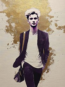 Stylish Young Man in Casual Attire with Artistic Background