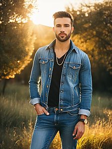 Stylish Man in Coordinated Denim Jacket and Jeans Outdoor Portrait