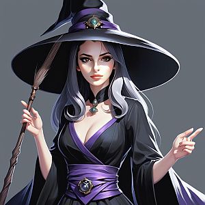 Confident Witch with Silver Hair and Staff