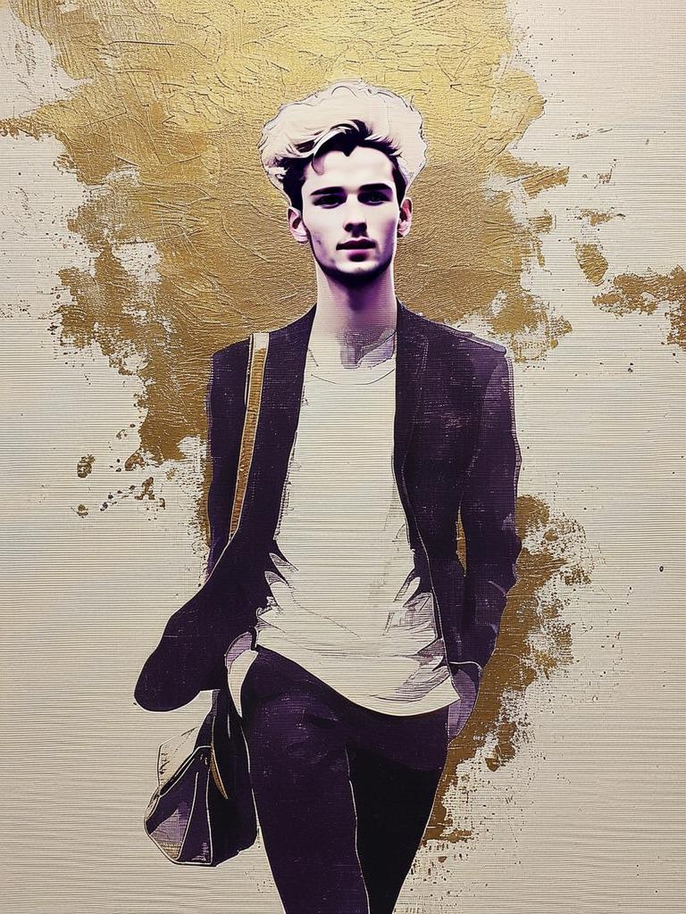 Stylish Young Man in Casual Attire with Artistic Background